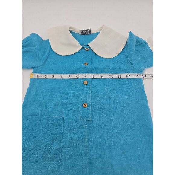 Dan Press Dan River Fabric Baby Dress Blue White Peter Pan Collar Vintage Tear - Picture 8 of 10